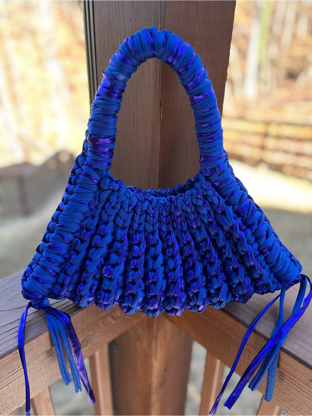 Handwoven Royal Blue Knit Shoulder Bag by